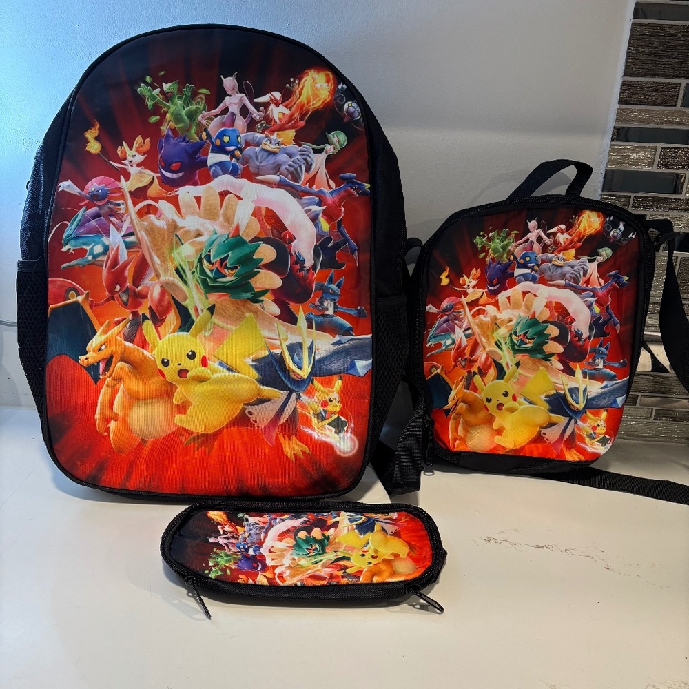NWT Pokemon Pikachu 16" Backpack / insulated lunchbox/pencil box